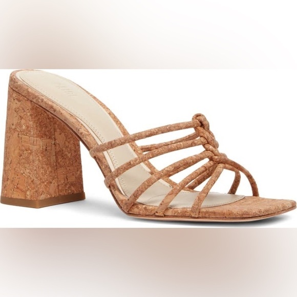 PAIGE Shoes - Paige Becca Block Heel Sandal Size 8 Tan Knot Strap Upper Gold Specs